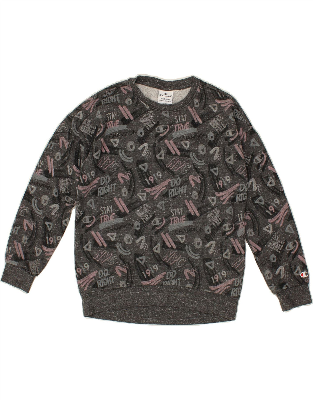 CHAMPION Boys Graphic Sweatshirt Jumper 9-10 Years Medium Grey Flecked Vintage Champion and Second-Hand Champion from Messina Hembry 