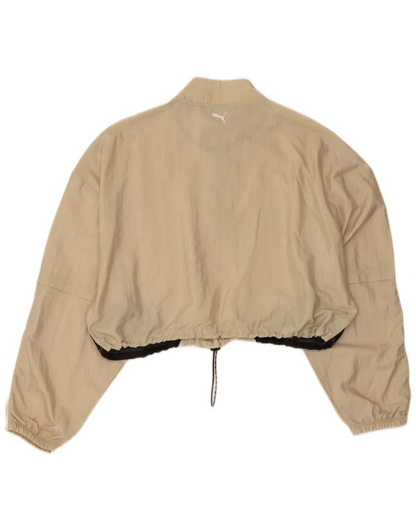 Puma Womens Crop Graphic Tracksuit Top Jacket UK 16 Large Beige Colourblock