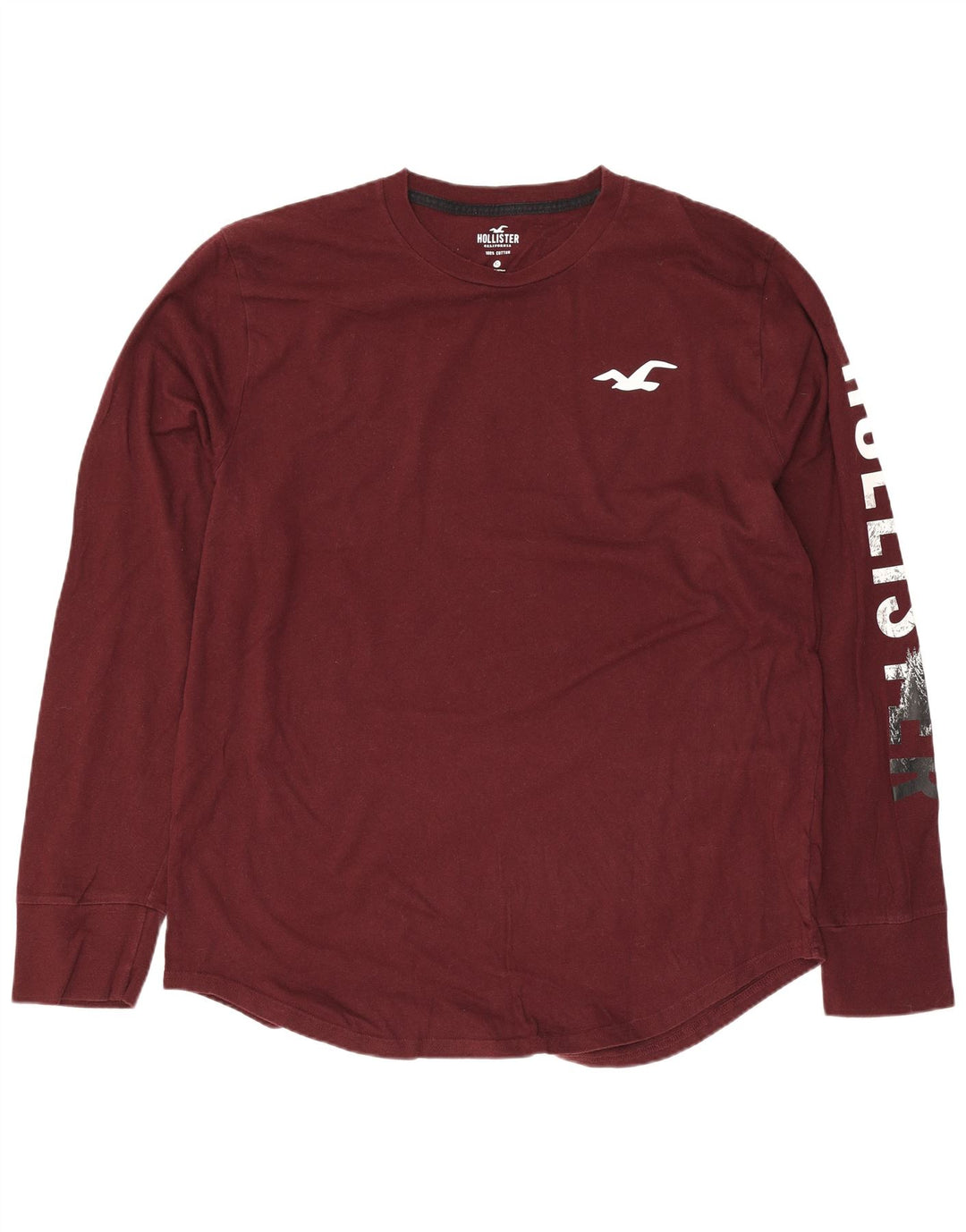 Hollister Herre grafisk top langærmet XL rødbrun bomuld