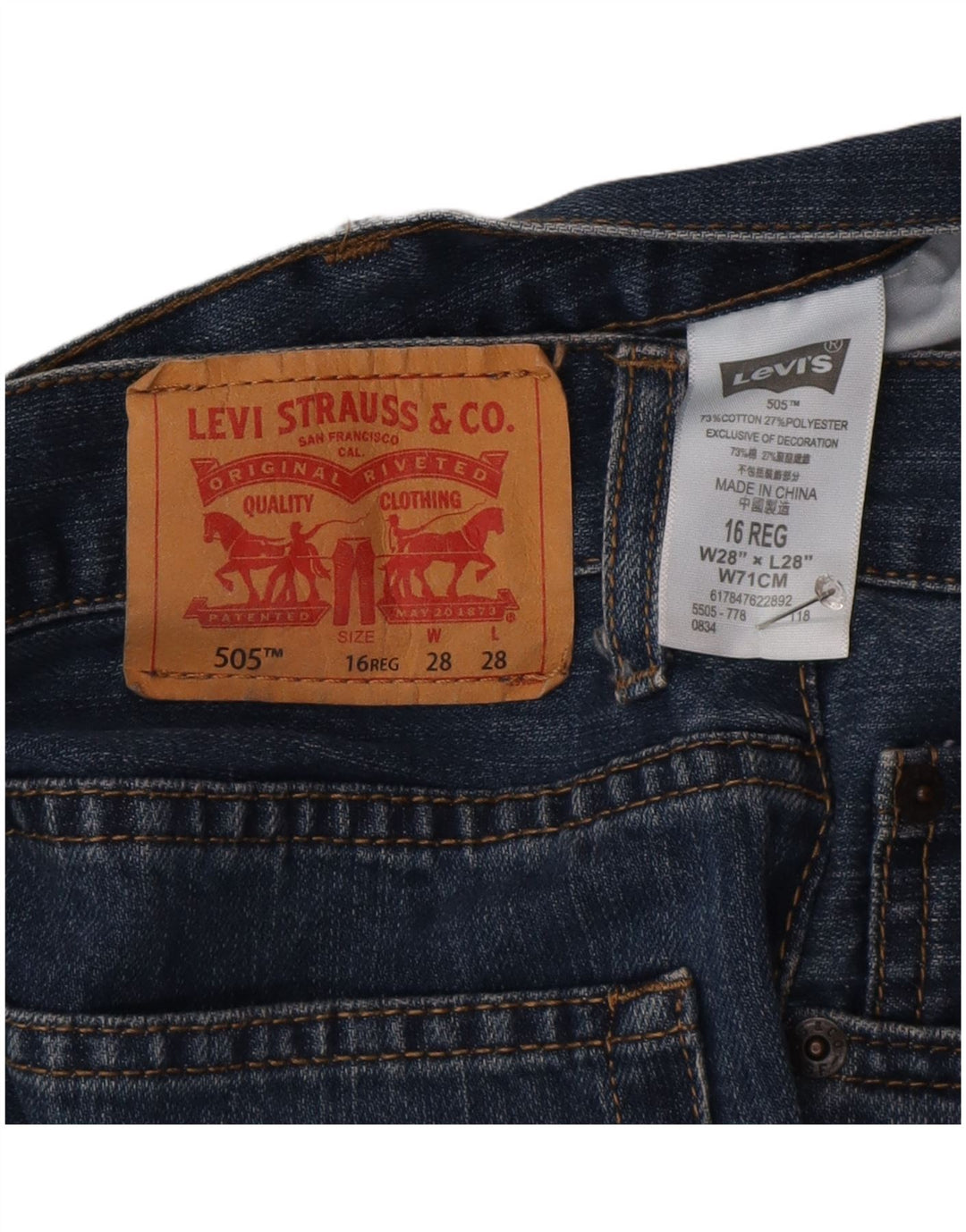 Levi's Boys 505 Regular Straight Jeans 15-16 år W38 L38 Blue Cotton