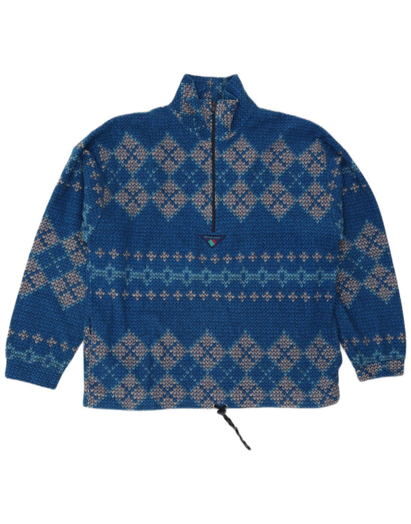 Vintage herre lynlås-hals sweater stor blå geometrisk