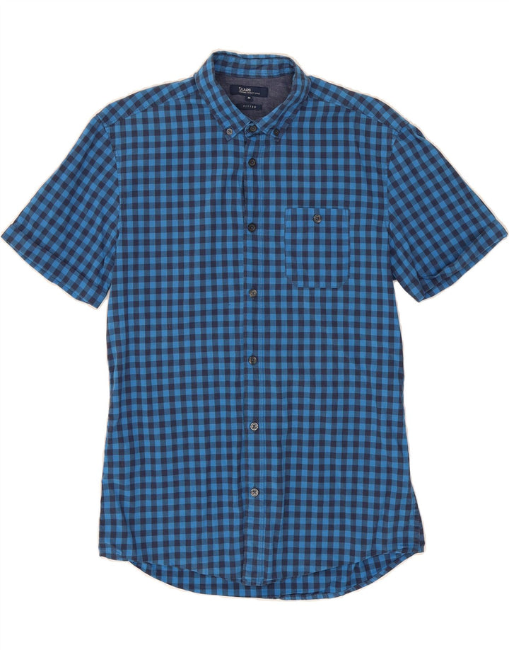 JULES Mens Short Sleeve Shirt Medium Blue Gingham Cotton Vintage Jules and Second-Hand Jules from Messina Hembry 