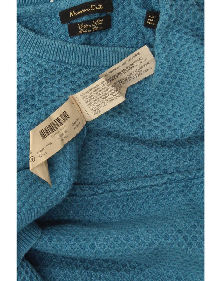 MASSIMO DUTTI Herre sweater med rund hals, stor blå bomuld