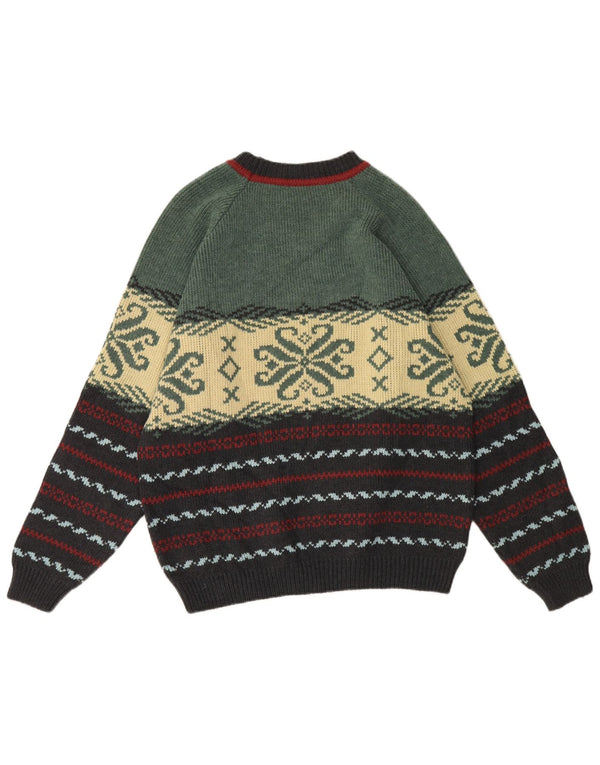 Vintage herre sweater med rund hals XL flerfarvet Fair Isle uld