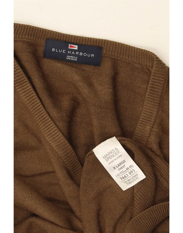 Marks & Spencer Herre Blue Harbor V-hals sweater XL Brun Akryl