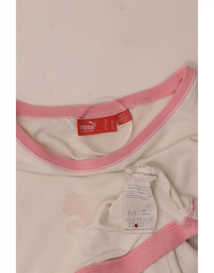 Puma Grafisk T-Shirt Top UK 14 Medium Hvid Bomuld