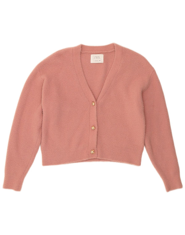 Zara Girls Crop Cardigan Sweater 11-12 År Pink Nylon