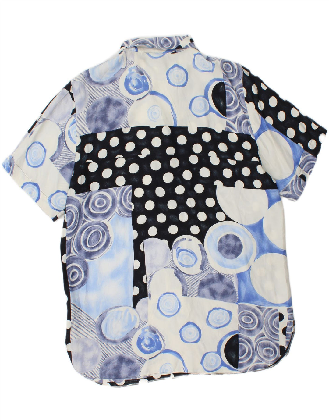 Vintage kvinders kortærmet skjortebluse UK 14 Large Blue Patchwork Viscose