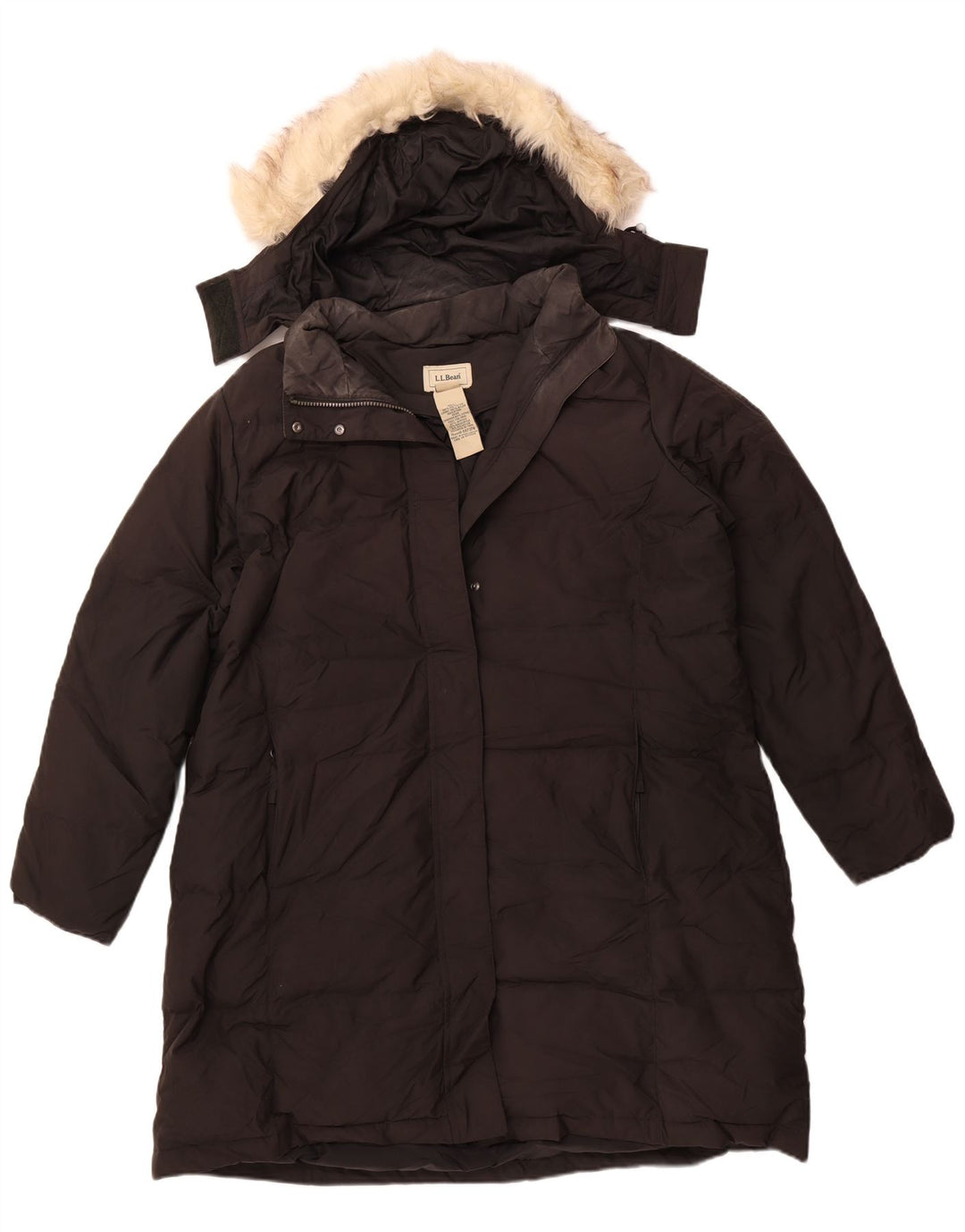 L.L.BEAN Dame Oversized hætte polstret frakke UK 18 XL sort polyester