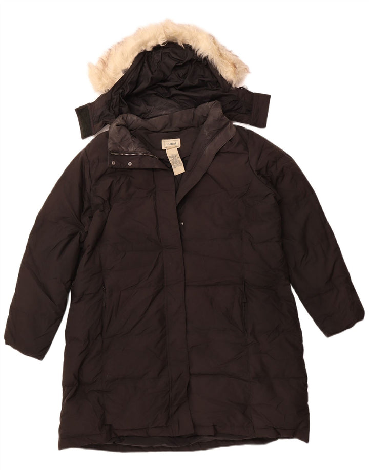 L.L.BEAN Dame Oversized hætte polstret frakke UK 18 XL sort polyester