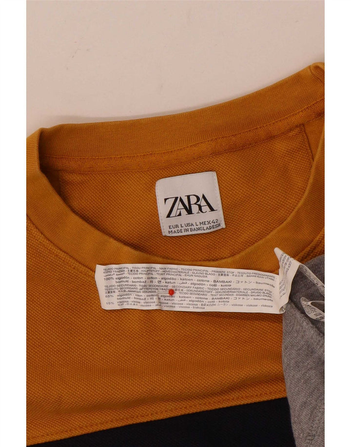 Zara Herre Sweatshirt Jumper Stor Gul Colourblock Bomuld