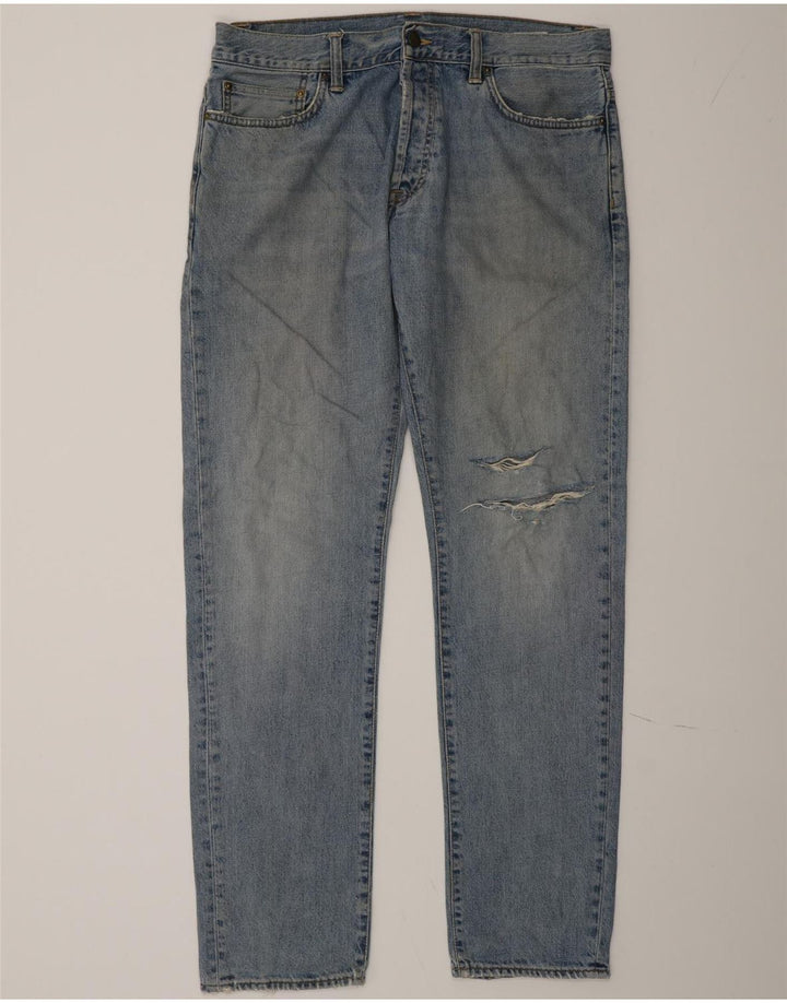 Carhartt Herre Distressed Straight Jeans W34 L34 Blå Bomuld