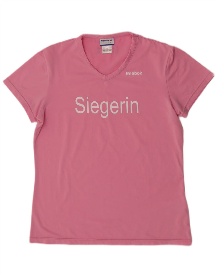 Reebok kortærmet grafisk T-shirt top til kvinder DK 14 Medium Pink Polyester