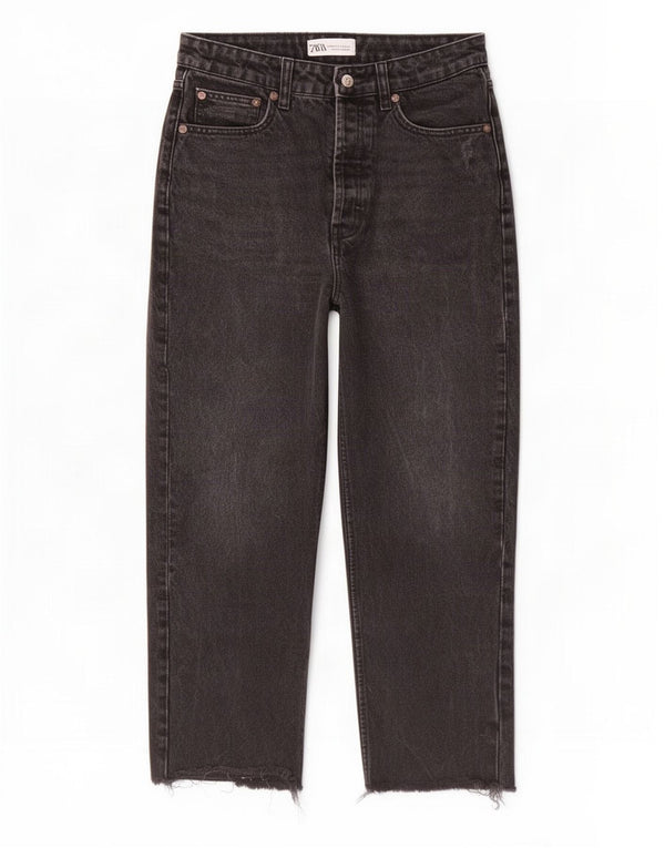 Zara Womens Crop Højtaljede tilspidsede jeans EU 36 XS W26 L24 Sort