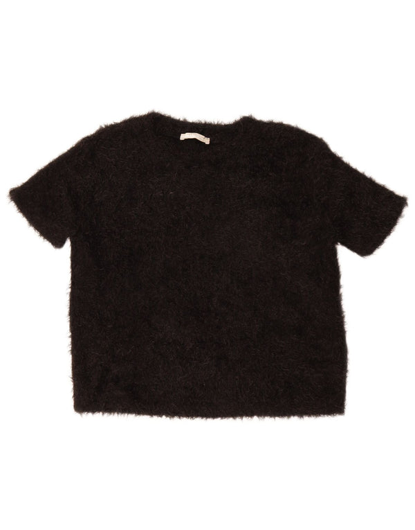 Zara Womens Crop Bluse Top UK 14 Medium Black Polyester