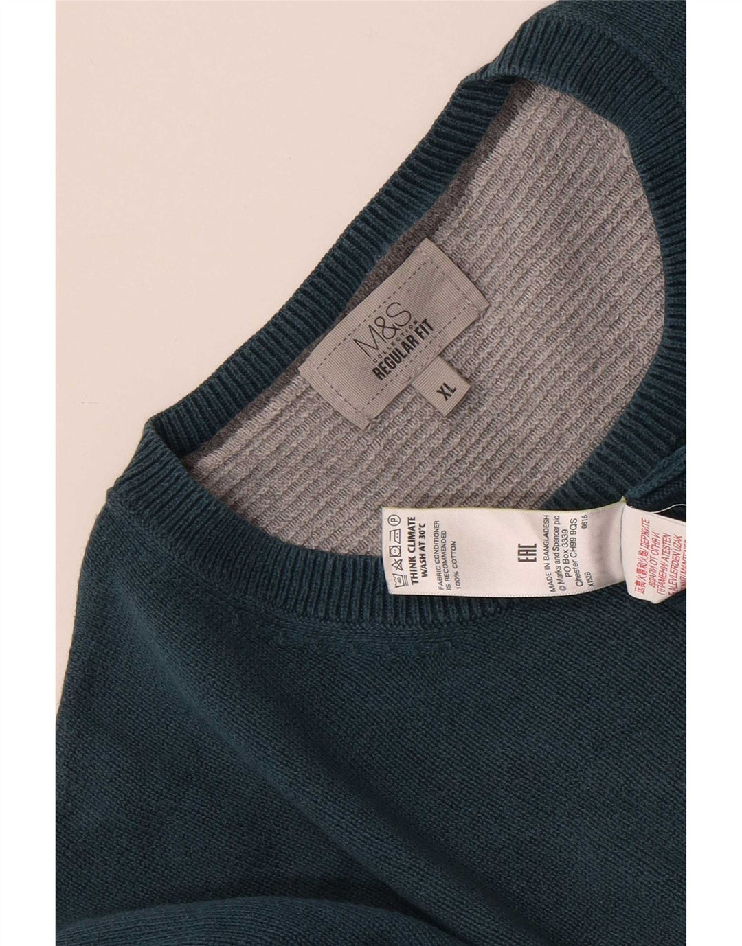 Marks & Spencer Herre Regular Fit Jumper Sweater med rund hals XL blå bomuld