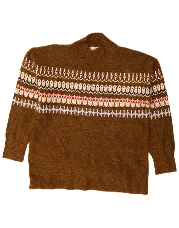 Fat Face Dame Turtle Neck Jumper Sweater UK 12 Medium Khaki Fair Isle