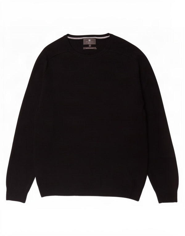 Marks & Spencer Herre Regular Fit Boat Neck Jumper Sweater Large Black Wool