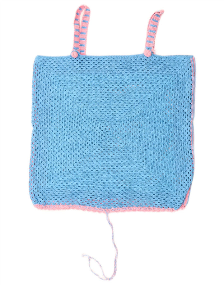 VINTAGE Hæklet Cami Top til kvinder DK 14 Medium Blue