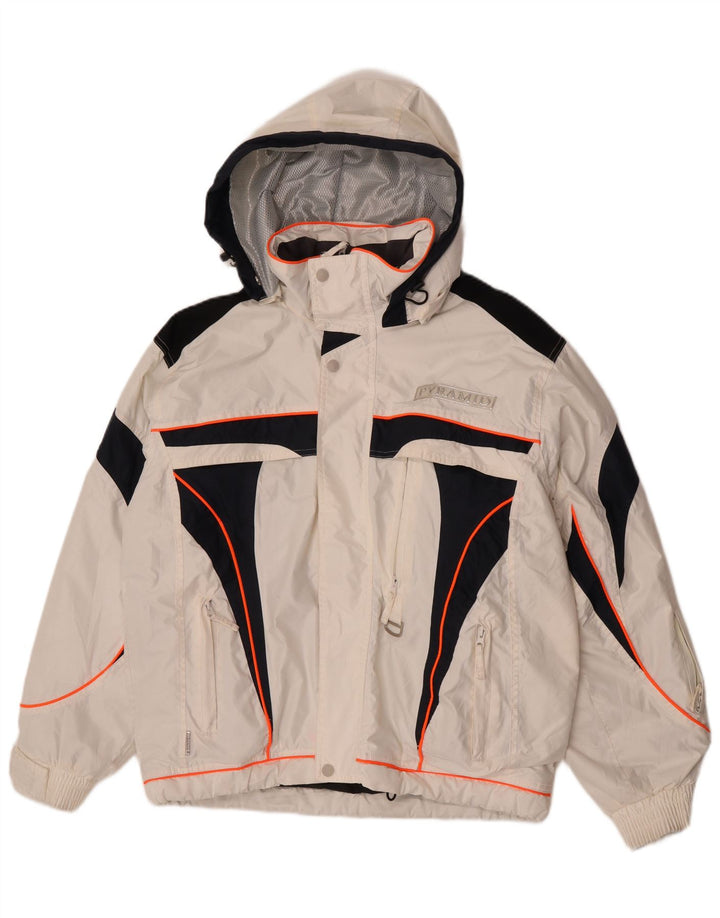 Pyramid Herre Hætte Skijakke UK 36 Small White Colourblock Nylon