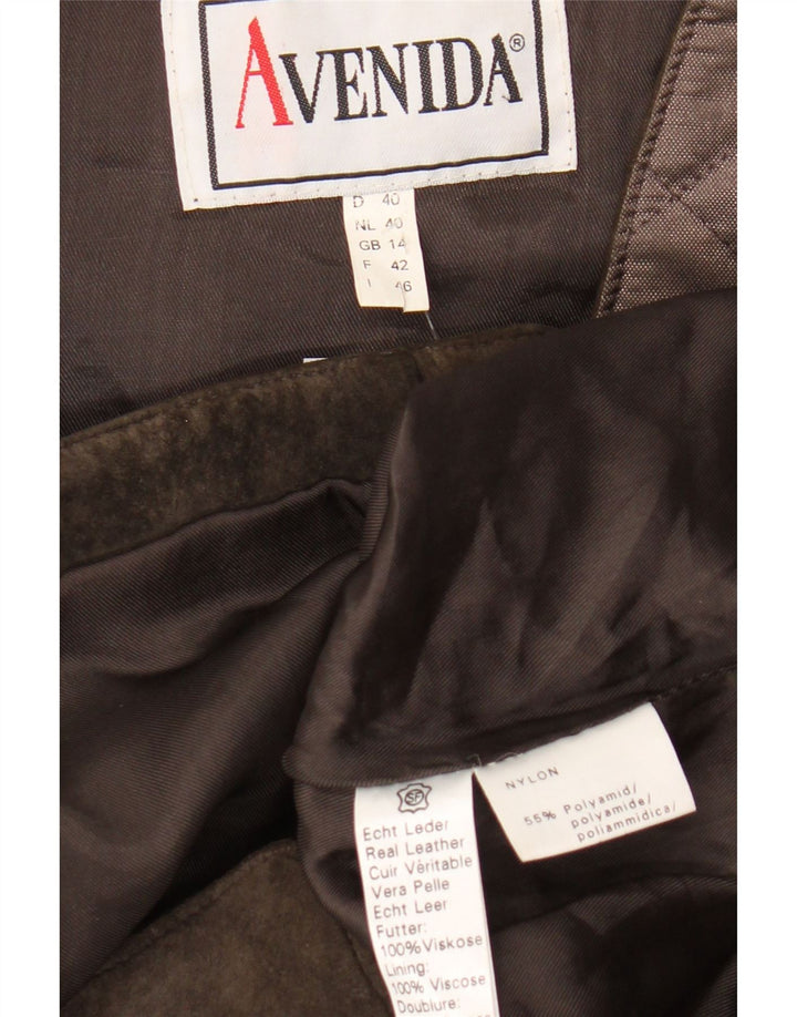 VINTAGE Dame ruskind quiltet Gilet UK 14 Large Brown Colourblock Læder