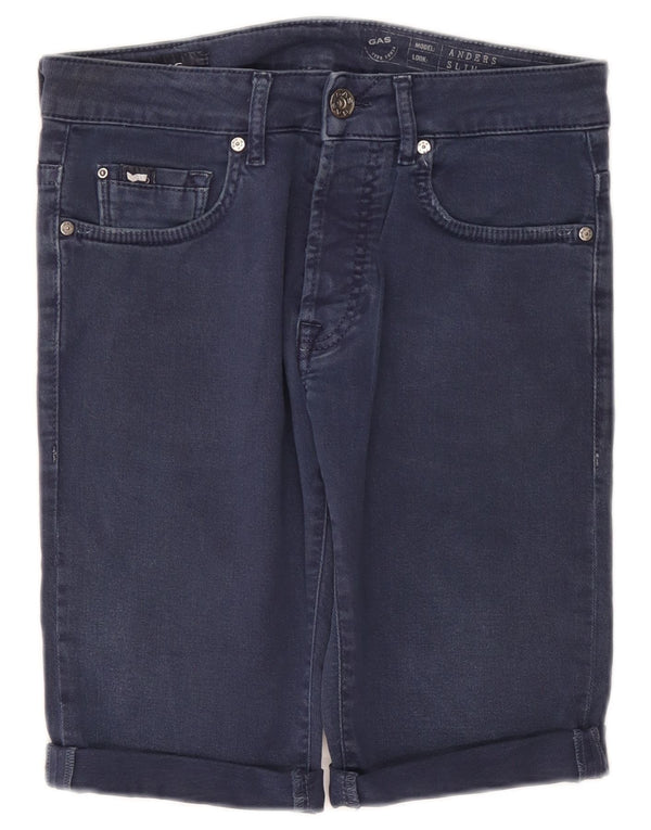 Gas Mens Anders Slim Denim Shorts W31 Medium Navy Blue Cotton Classic