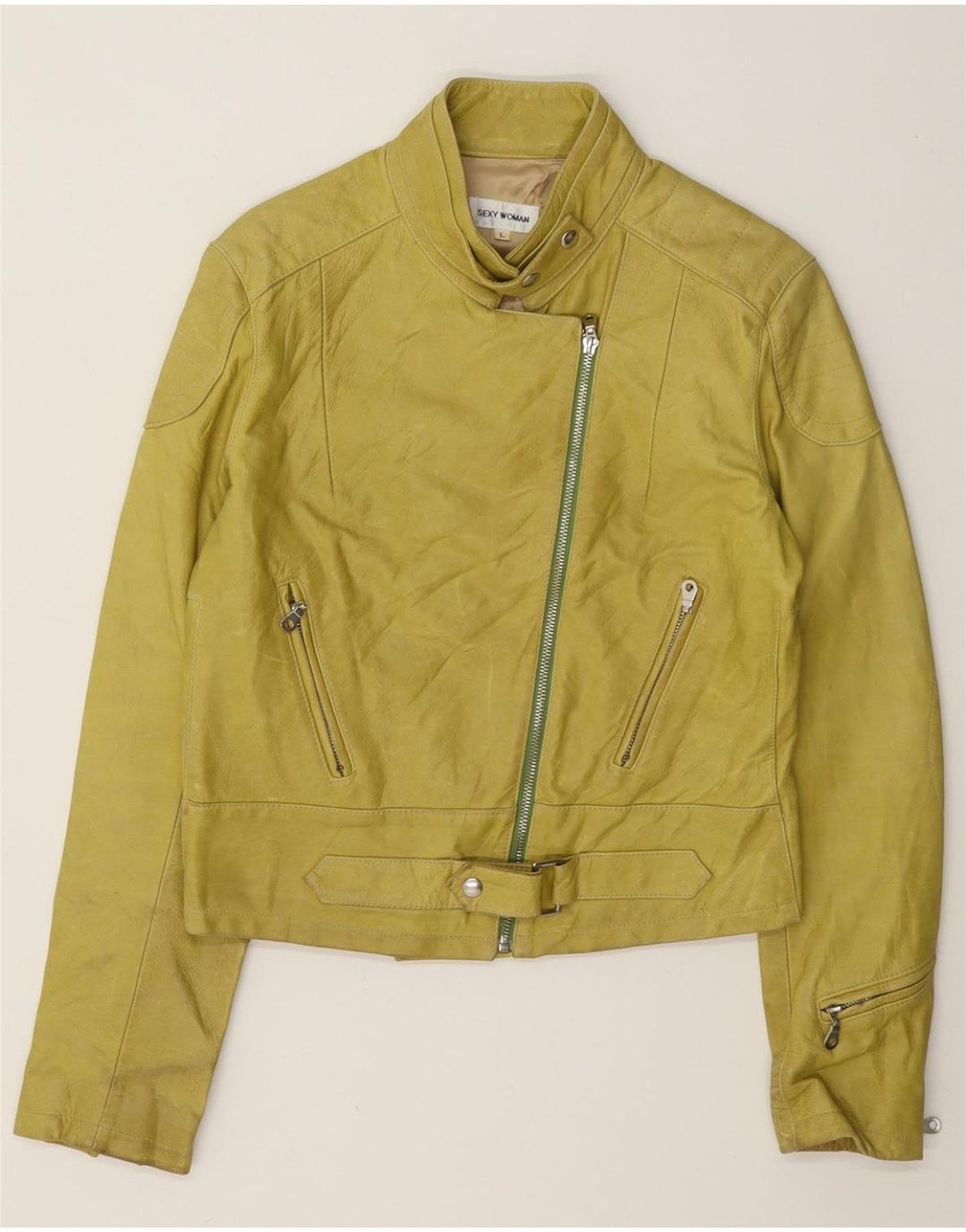Vintage dame bikerjakke i læder UK 14 Stor gul