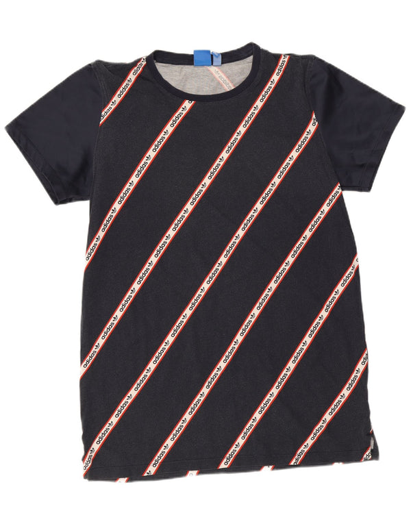 Adidas Dame Grafisk T-Shirt Top UK 14 Medium Navy Blue Bomuld