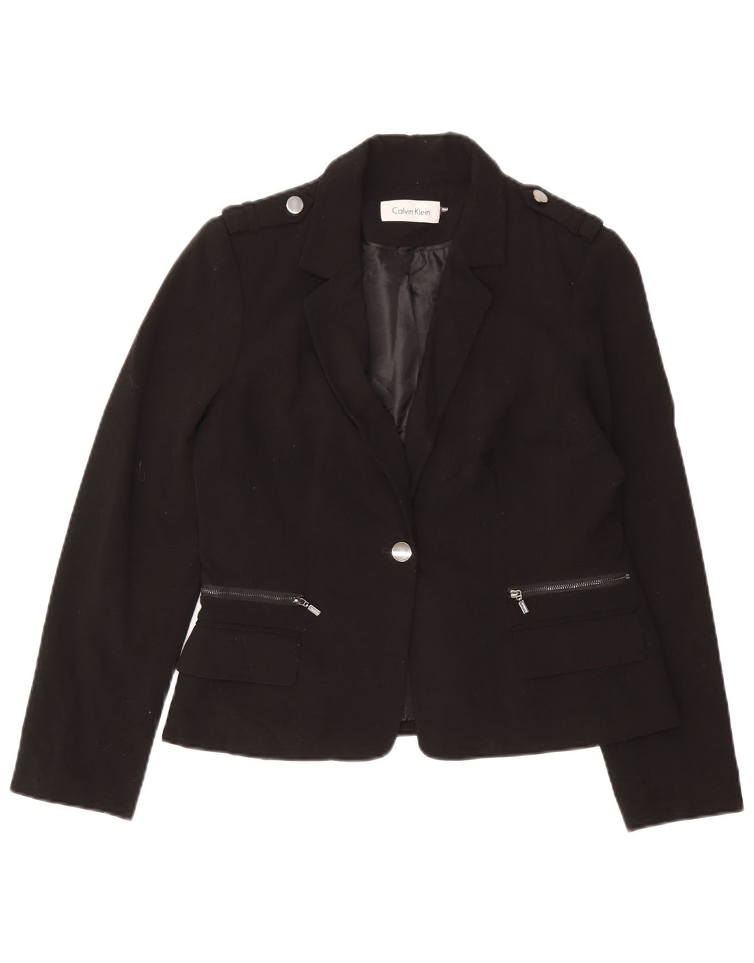Calvin Klein Dame 1 Knap Military Blazer Jacket UK 8 Small Black