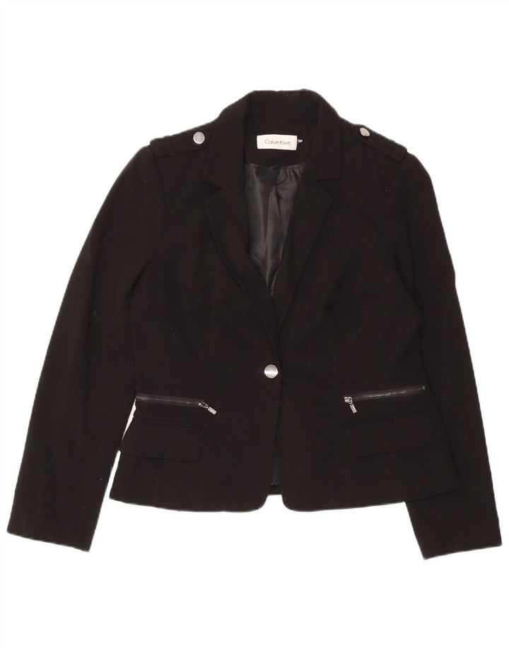 Calvin Klein Dame 1 Knap Military Blazer Jacket UK 8 Small Black