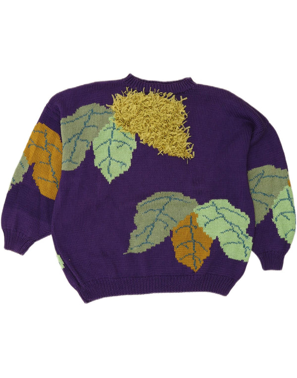 Vintage dame sweater med rund hals DK 18 XL lilla blomster