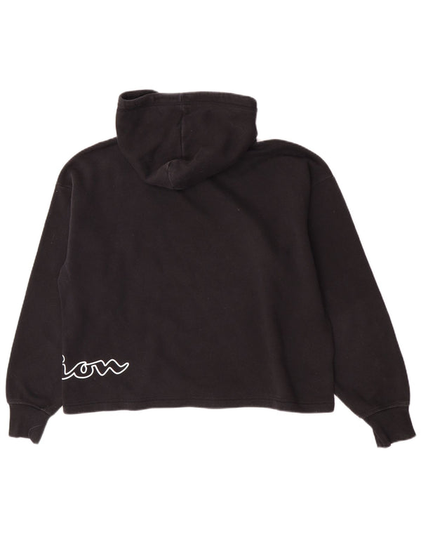 Champion Womens Crop Graphic Hoodie Jumper UK 16 Large Black Bomuld