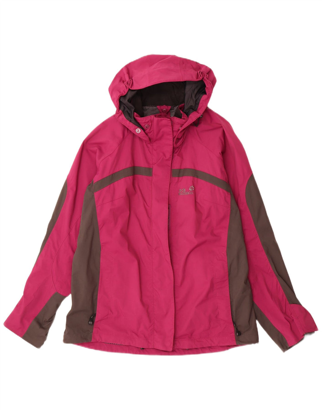 JACK WOLFSKIN Womens Hooded Rain Jacket UK 12/14 Medium Pink Colourblock