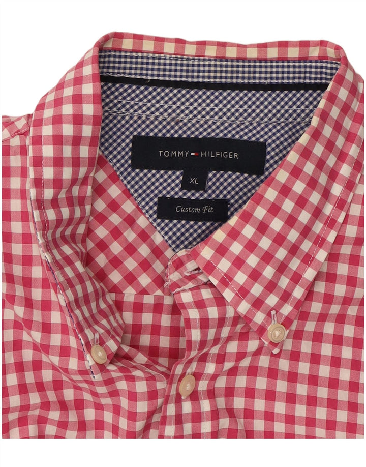 TOMMY HILFIGER Mens Custom Fit Shirt XL Pink Gingham Cotton