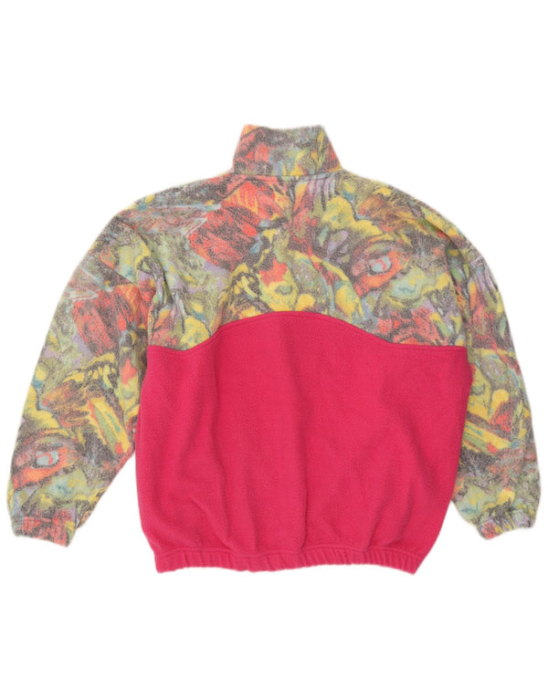 Vintage kvinders abstrakt mønster fleecetrøje UK 20 2XL Pink Colourblock