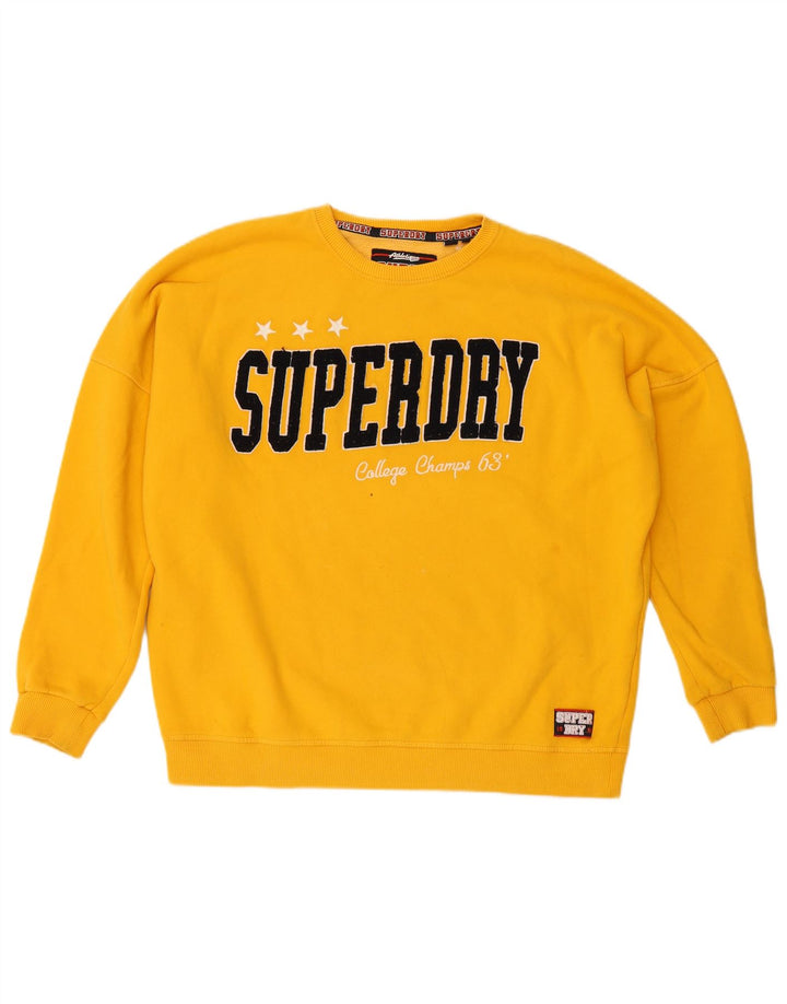 SUPERDRY Dame Oversized grafisk sweatshirt Jumper UK 12 Medium Gul