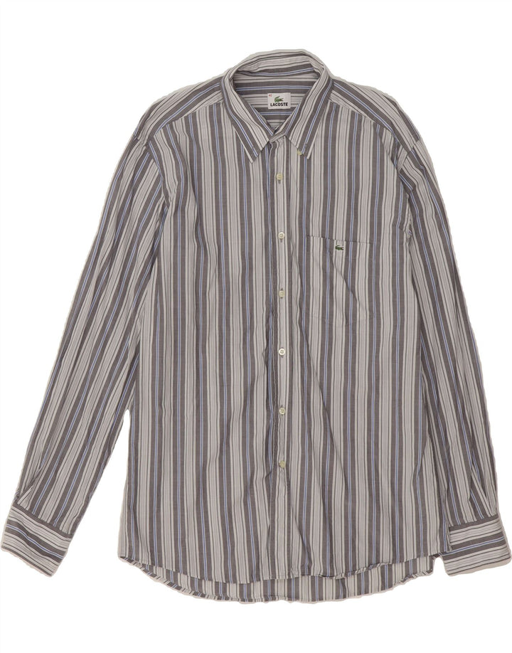 LACOSTE Mens Shirt Size 42 Large Grey Striped Vintage Lacoste and Second-Hand Lacoste from Messina Hembry 