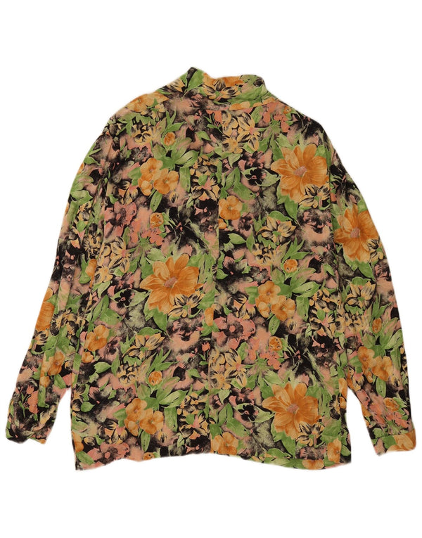Vintage Dame Front Tie Shirt Bluse UK 16 Large Multicolored Floral