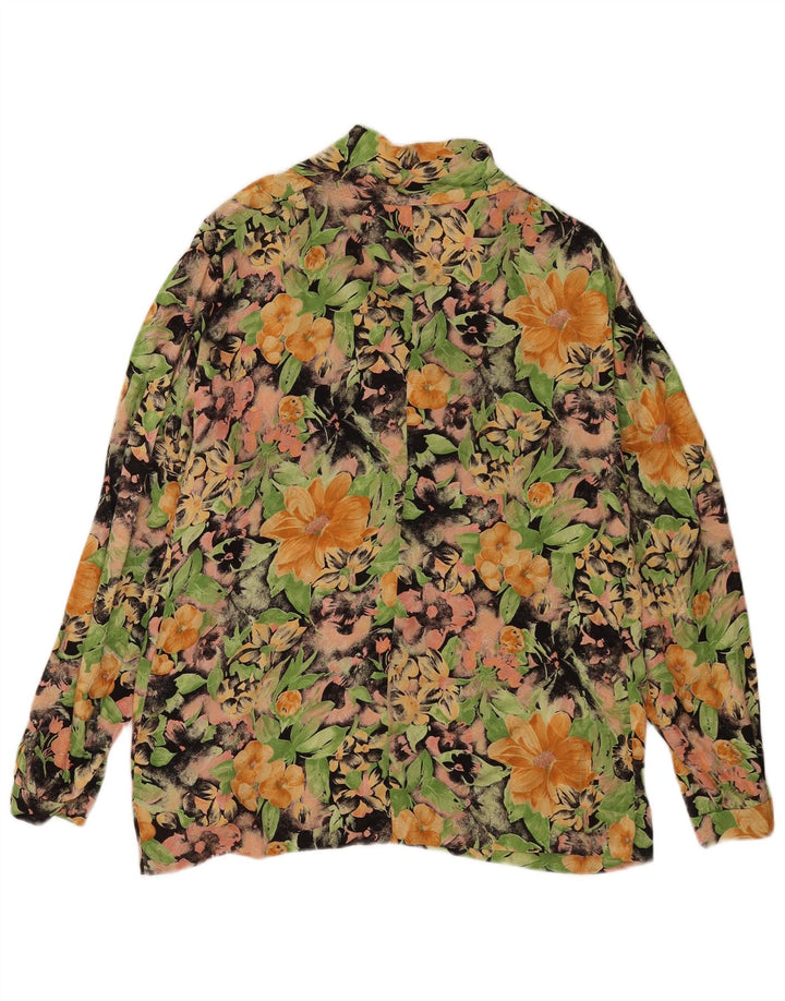 Vintage Dame Front Tie Shirt Bluse UK 16 Large Multicolored Floral