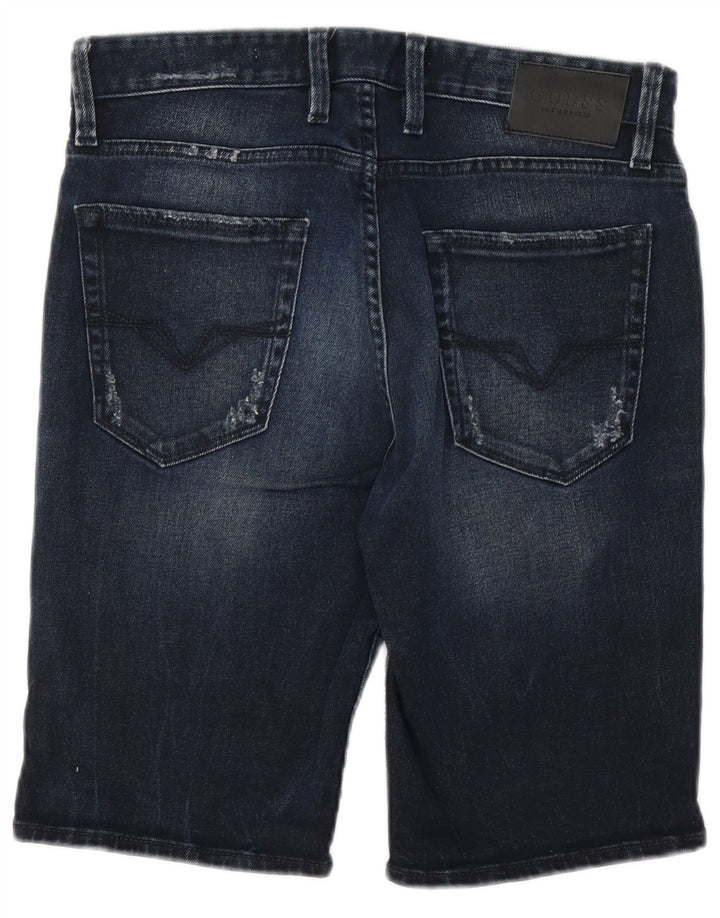 GUESS Herre Slim Distressed Denim Shorts W30 Medium Navy Blue Bomuld