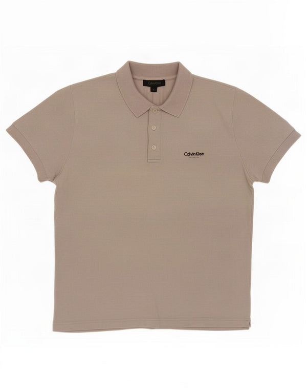 Calvin Klein Dame Polo Shirt UK 16 Large Beige Cotton