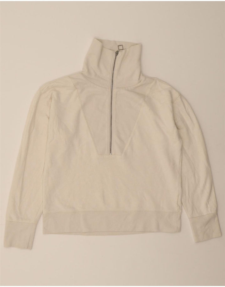 GANT Womens Zip Neck Sweatshirt Jumper UK 14 Medium White Cotton Vintage Gant and Second-Hand Gant from Messina Hembry 