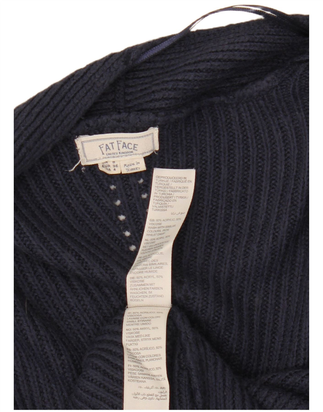 FAT FACE Womens Open Cardigan Sweater UK 8 Small Navy Blue Acryl