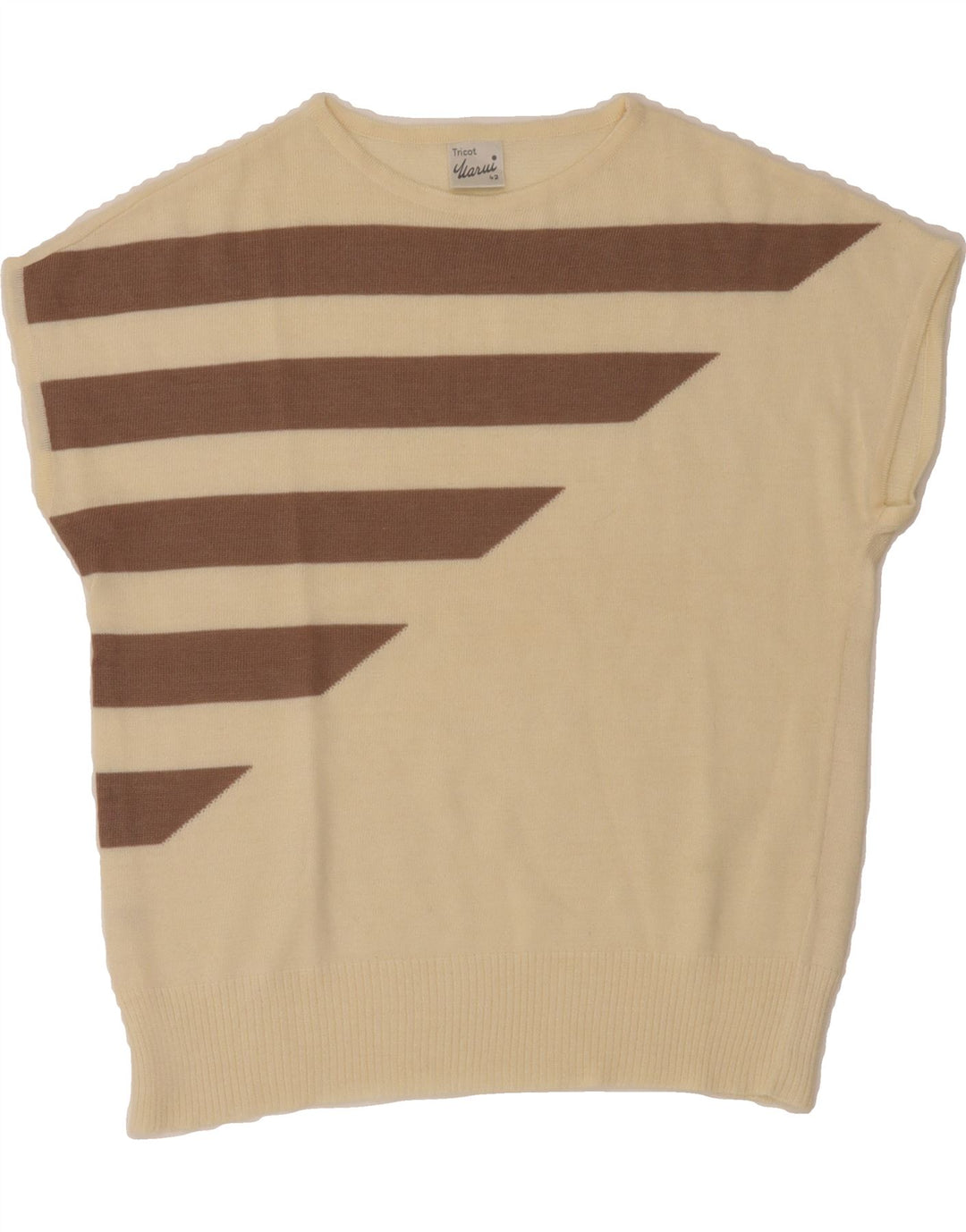 VINTAGE Womens Crew Neck Jumper Sweater IT 42 Medium Beige Striped Vintage Vintage and Second-Hand Vintage from Messina Hembry 