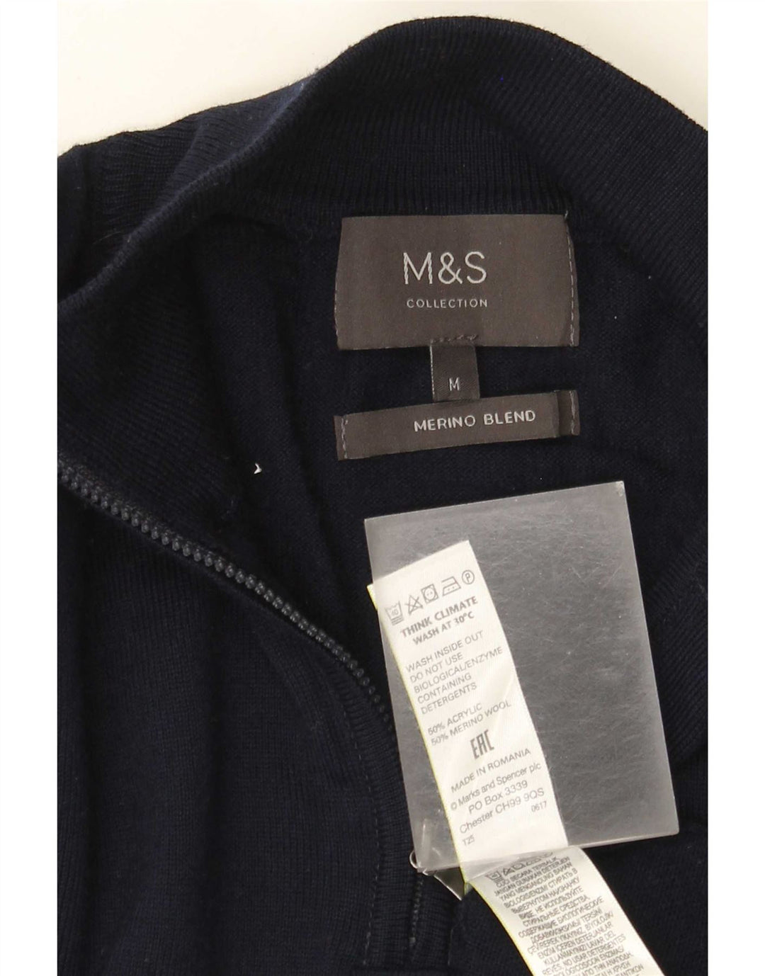 Marks & Spencer Herre sweater med lynlåshals mellem marineblå akryl