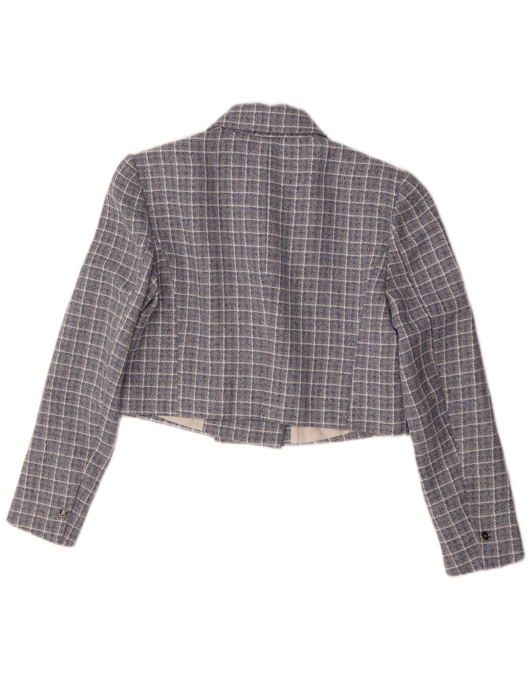 Zara Dame Crop Dobbeltradet Blazer Jacket UK 14 Medium Blue Check