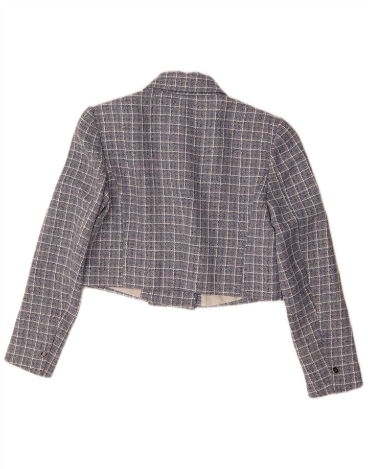 Zara Dame Crop Dobbeltradet Blazer Jacket UK 14 Medium Blue Check