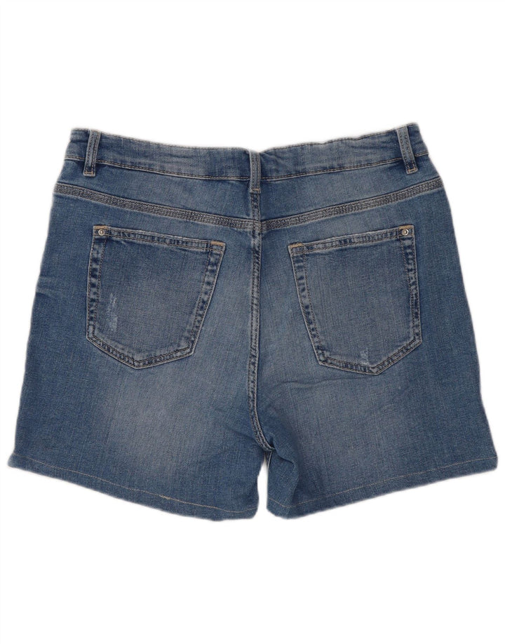 Marks & Spencer Kvinder Distressed Denim Shorts UK 12 Medium W30 Blue Cotton