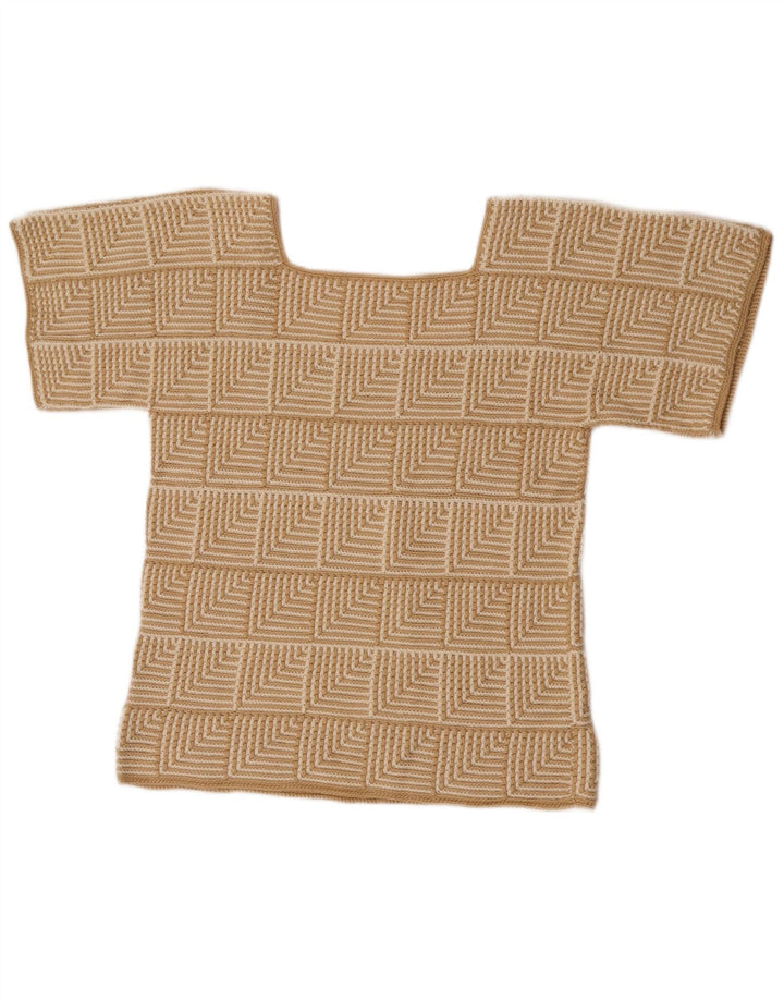 Vintage Dame sweater med abstrakt mønster UK 10 Small Beige