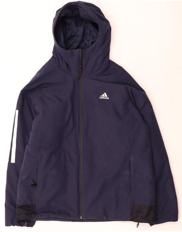 Adidas Herre Hooded Windbreaker Jacket UK 40 Large Navy Blue Polyester